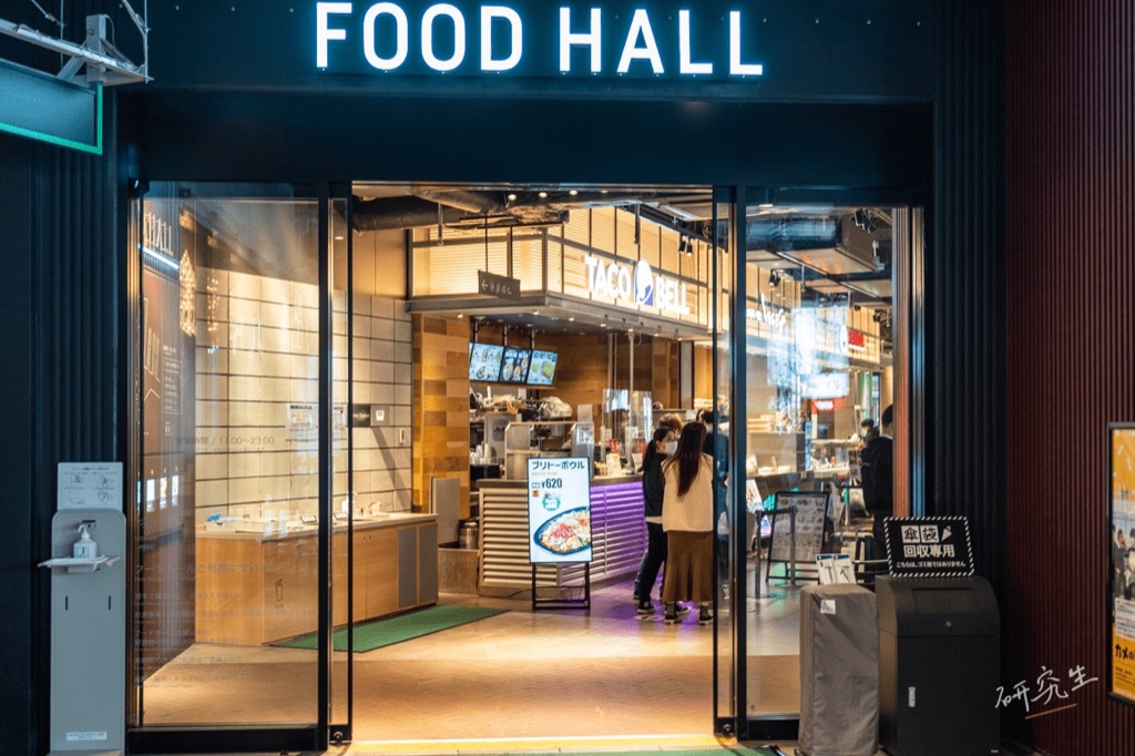北三樓 FOOD HALL 的入口，藍底白字招牌